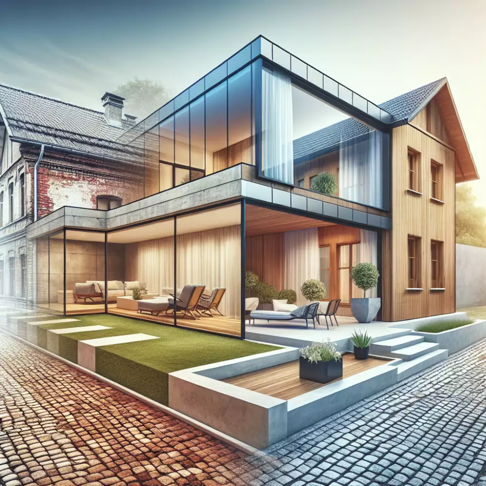 moderní přístavba ke starému domu