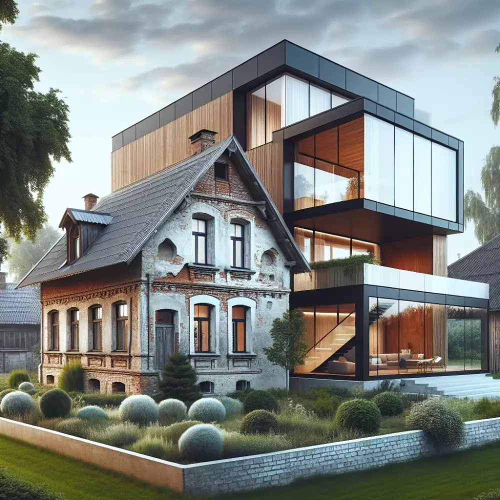moderní přístavba ke starému domu